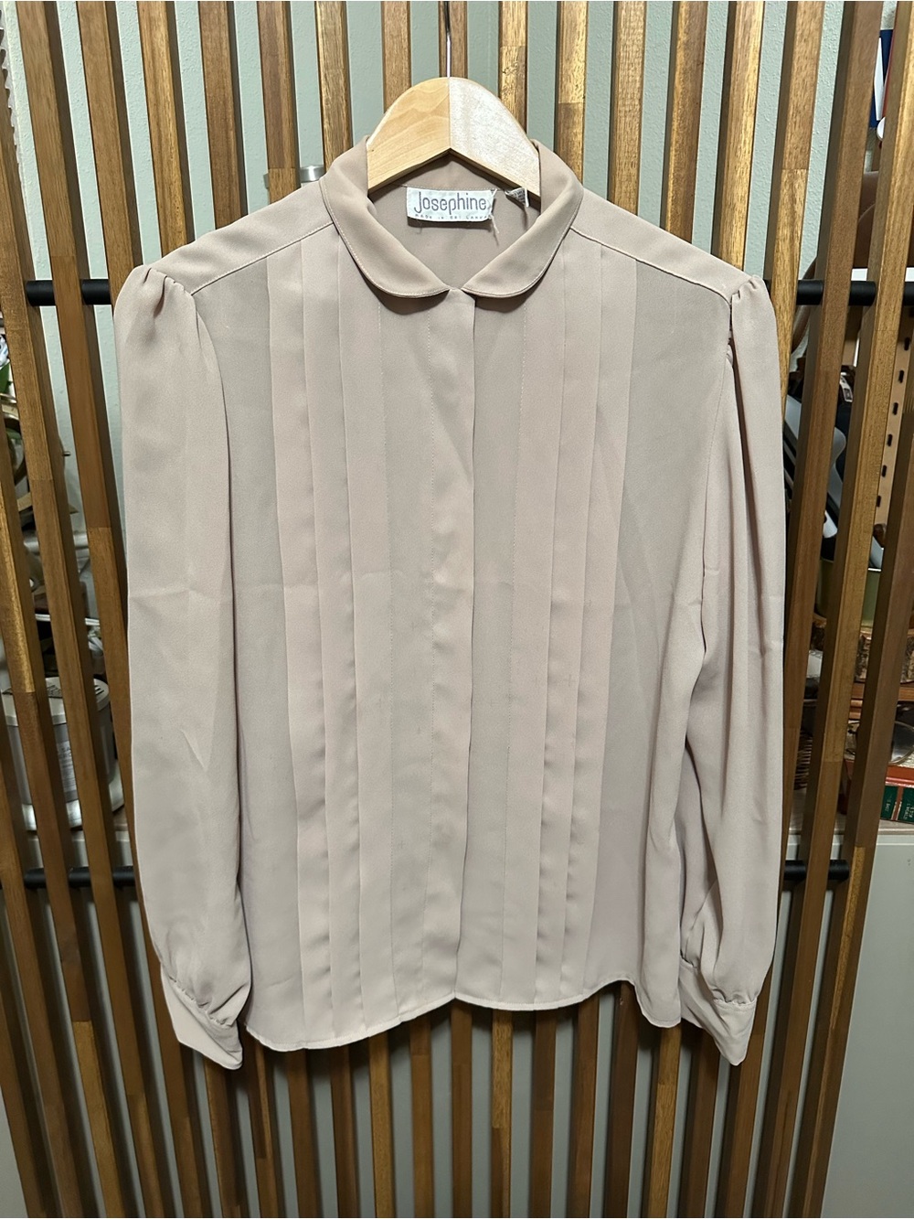 Vintage Josephine Pleated Front Peter Pan Collar Blouse Blush Nude